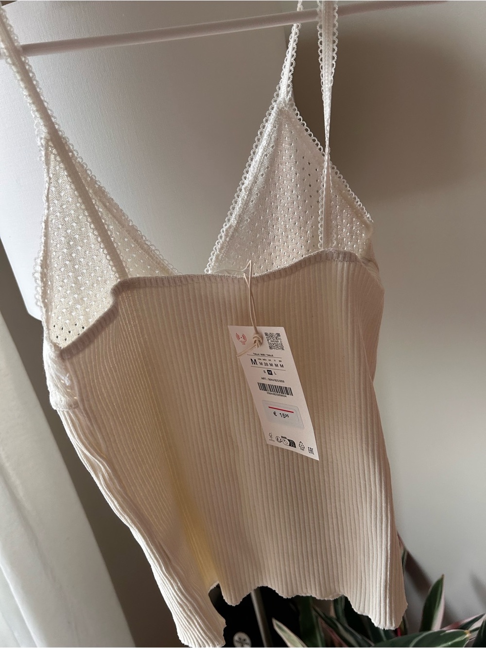 Zara Cream Ribbed Lace-Trim Cami - Picture 2 of 4